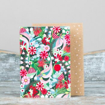 australian theme christmas card with red and green flowers and foliage portrait size